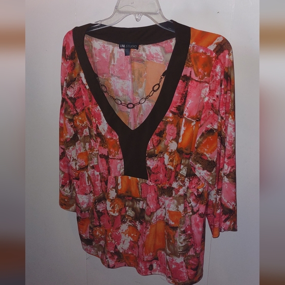 Orange, Coral & Brown Trim Embellished Top - Picture 7 of 15